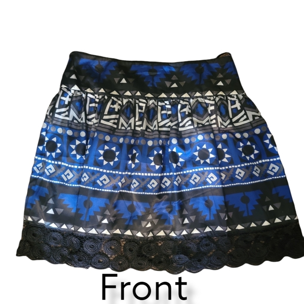 Nicole by Nicole Miller Satin Geometric Print Lace Edge Full Skirt Size 16